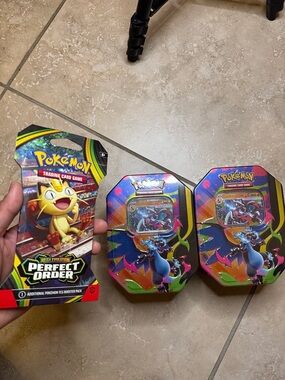 2 Pokemon TCG Mega Charizard X Tin + 1 FREE PERFECT ORDER Pack